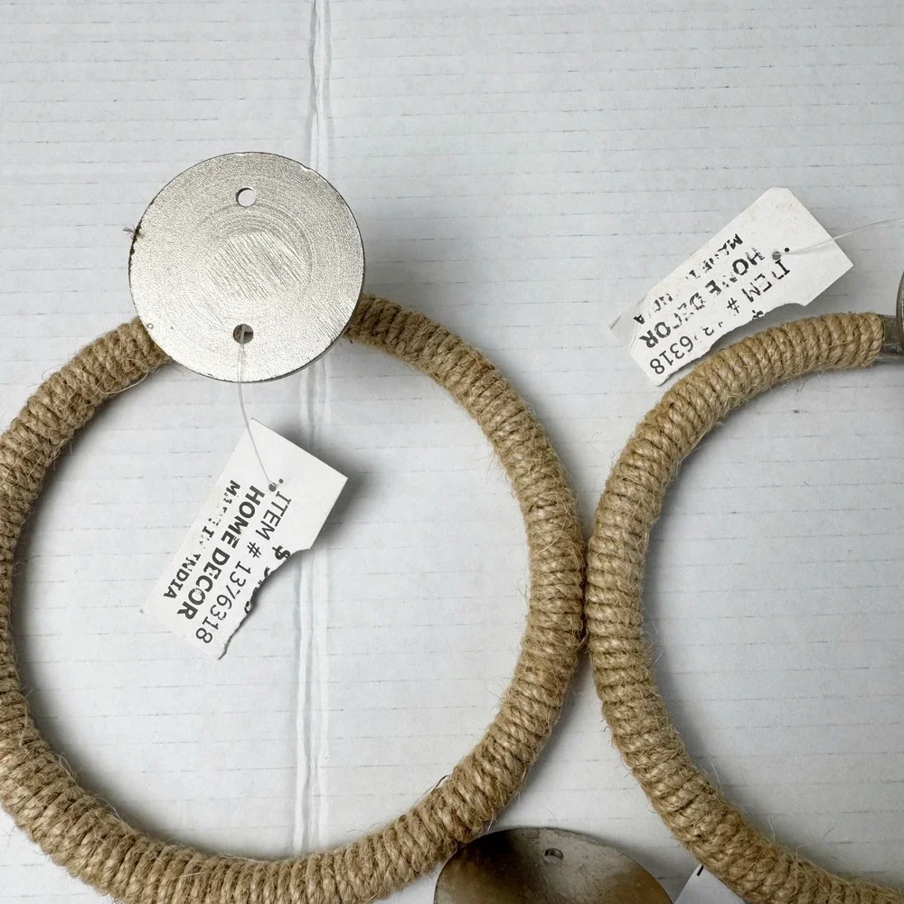New Hobby Lobby Jute Rope Towel Rings Set of 3 Nautical Coastal Silver Mounting
